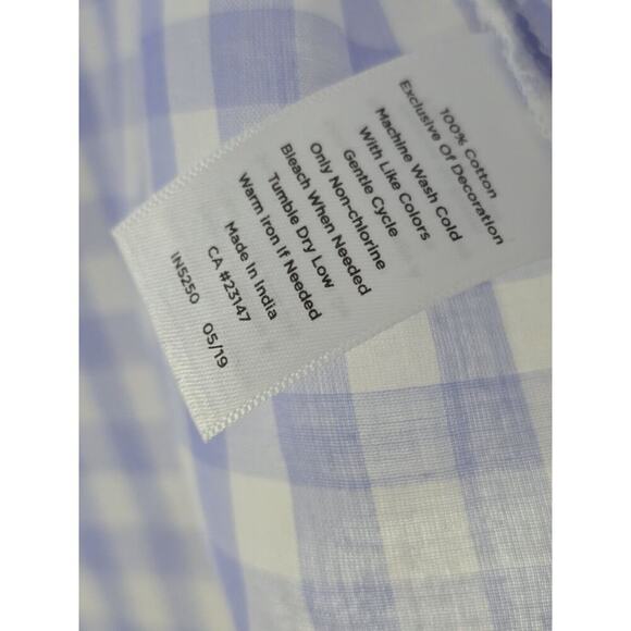 Talbots EMBROIDERED GINGHAM POPOVER Blue & White 3/4 Sleeve V-Neck Size Large - Picture 7 of 8